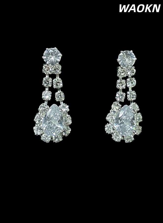 WAOKN 2 Piece Jewelry Set of Necklace and Earrings Shiny teardrop shape Diamond Chic Rhinestone Decor Jewellery Set , suitable for Women , Ladies , Gift for Girlfriend Wife Mother Bridesmaids Wedding Party Accessories , unisex , silvery. - Image 3
